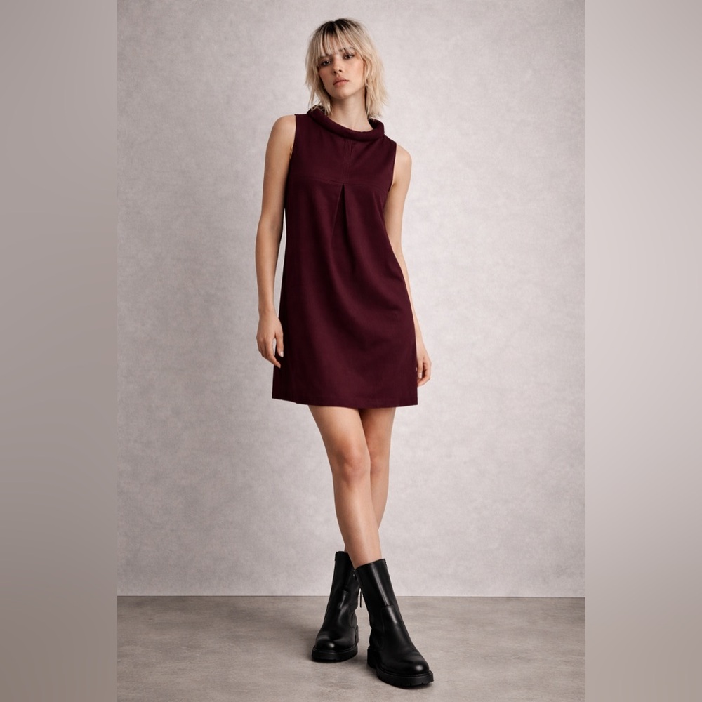La Fée Maraboutée Burgundy Shift Dress,Soft Rolled-Neck Italy Minimalist Size 4